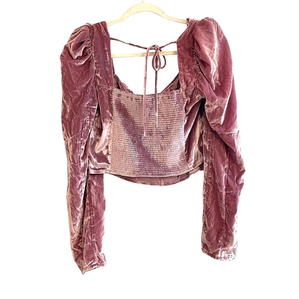 Free People Pink Velvet Bridgette Puff Sleeve Sweetheart Top M - Picture 5 of 6